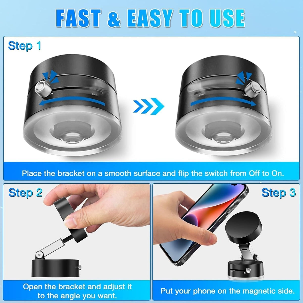 Magnetic Vacuum Phone Holder 360° Rotation